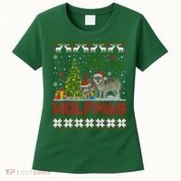 Merry Wolfmas Wolf Christmas Tree Funny Animal Lovers Xmas Women's T-Shirt thumb 0