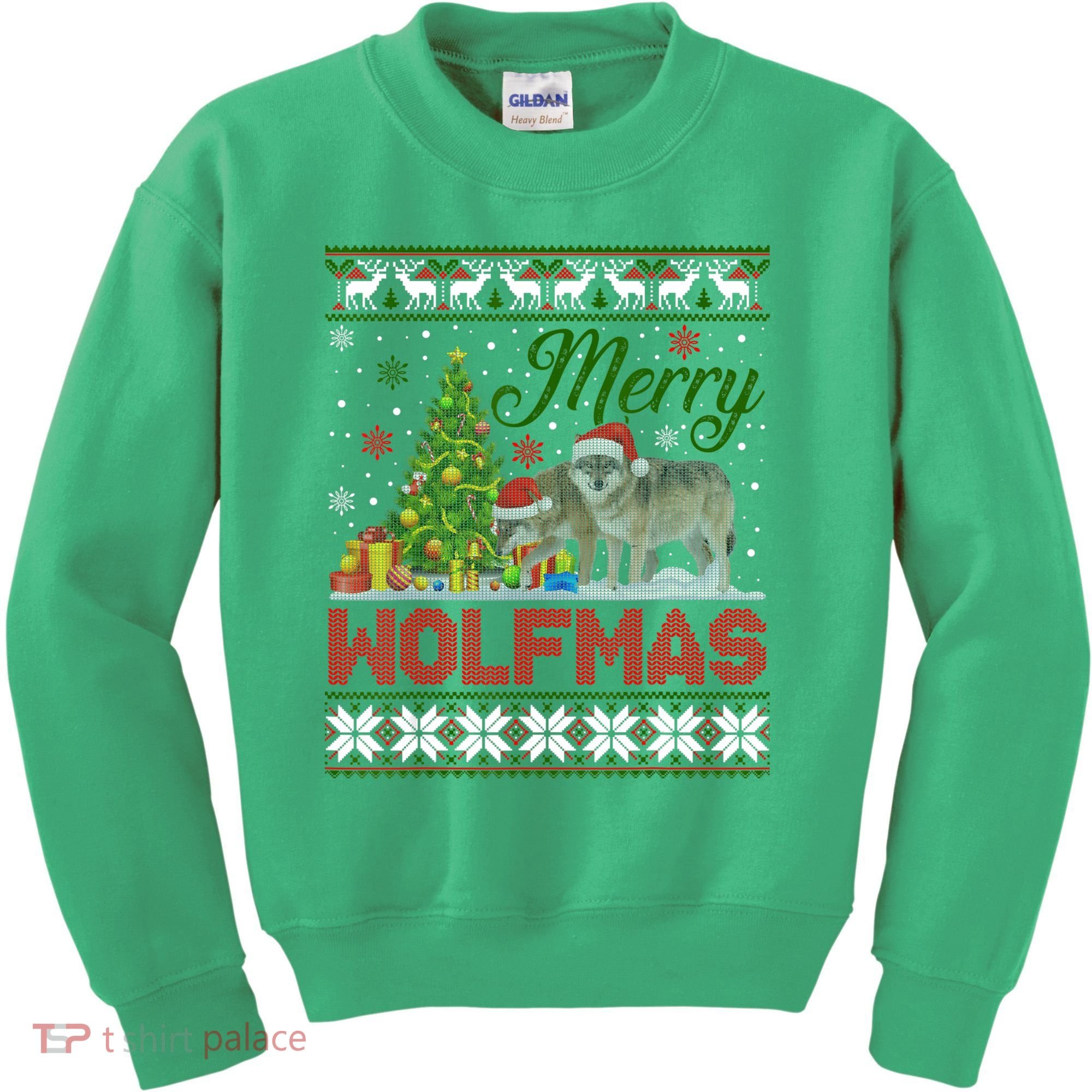 Merry Wolfmas Wolf Christmas Tree Funny Animal Lovers Xmas Kids Sweatshirt
