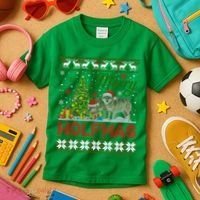 Merry Wolfmas Wolf Christmas Tree Funny Animal Lovers Xmas Kids T-Shirt thumb 3