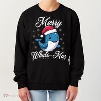 Merry Whalemas Whale With Santa Hat Orcas Christmas Puns Women's Sweatshirt thumb 0