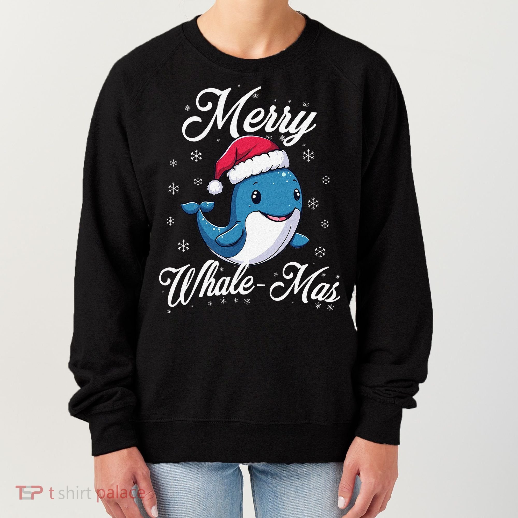 Merry Whalemas Whale With Santa Hat Orcas Christmas Puns Women's Sweatshirt