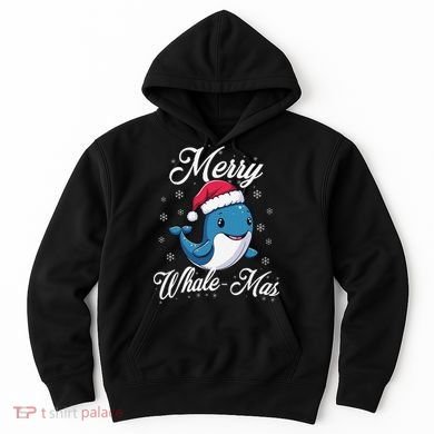 Merry Whalemas Whale With Santa Hat Orcas Christmas Puns Hoodie