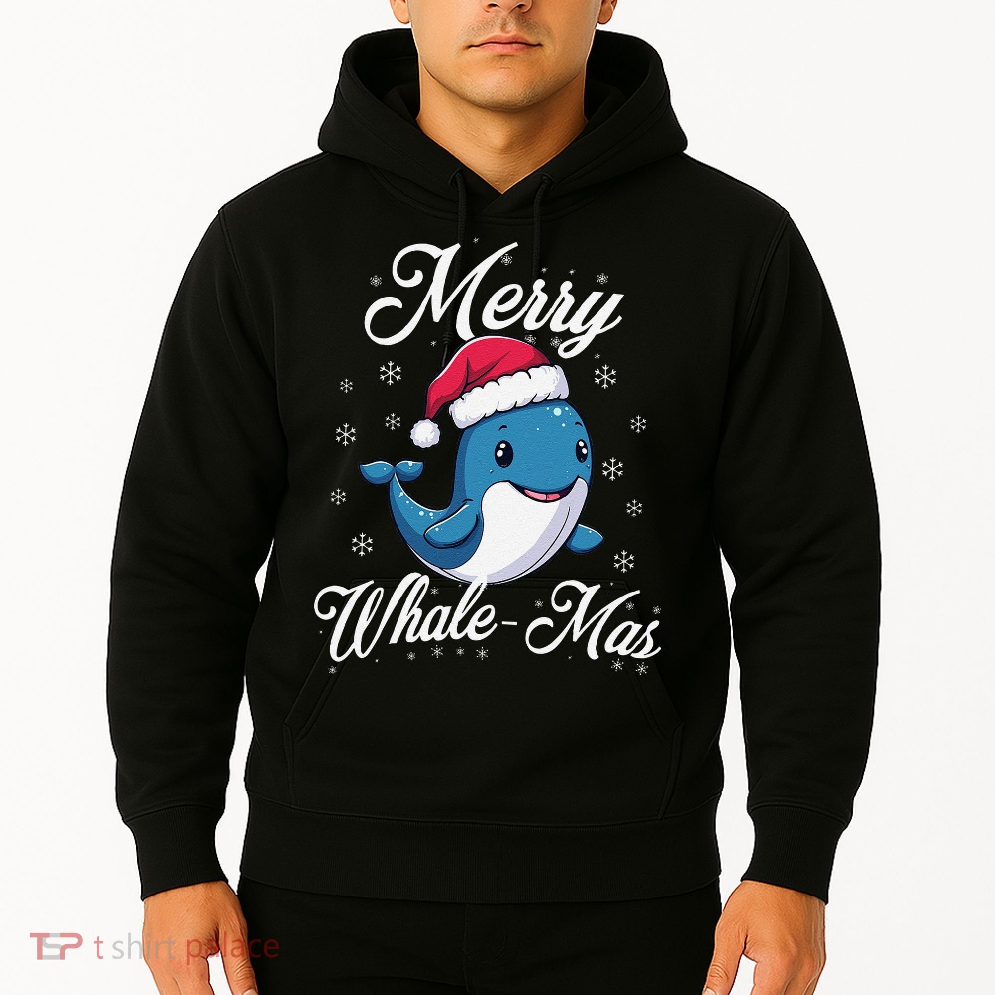 Merry Whalemas Whale With Santa Hat Orcas Christmas Puns Hoodie