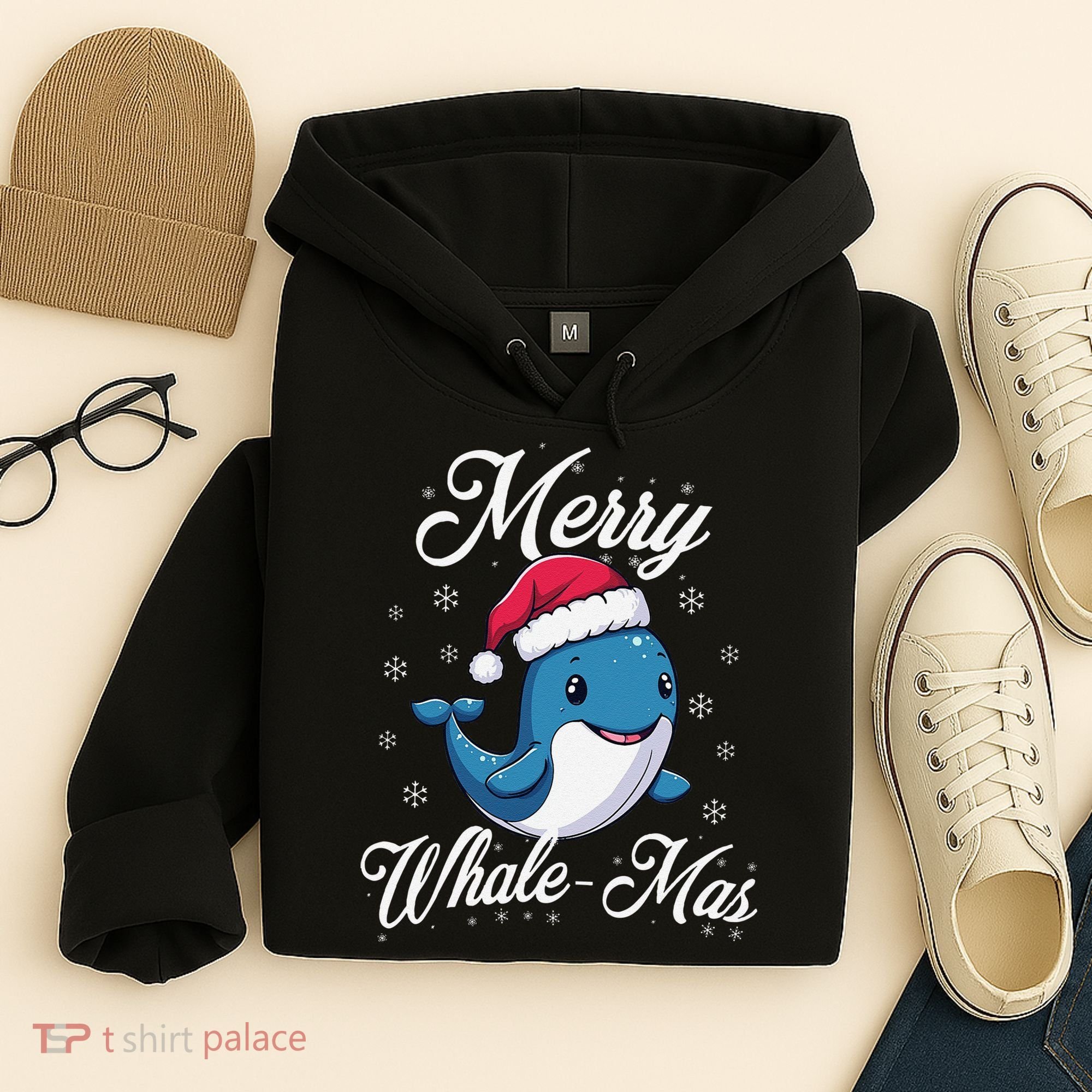 Merry Whalemas Whale With Santa Hat Orcas Christmas Puns Hoodie
