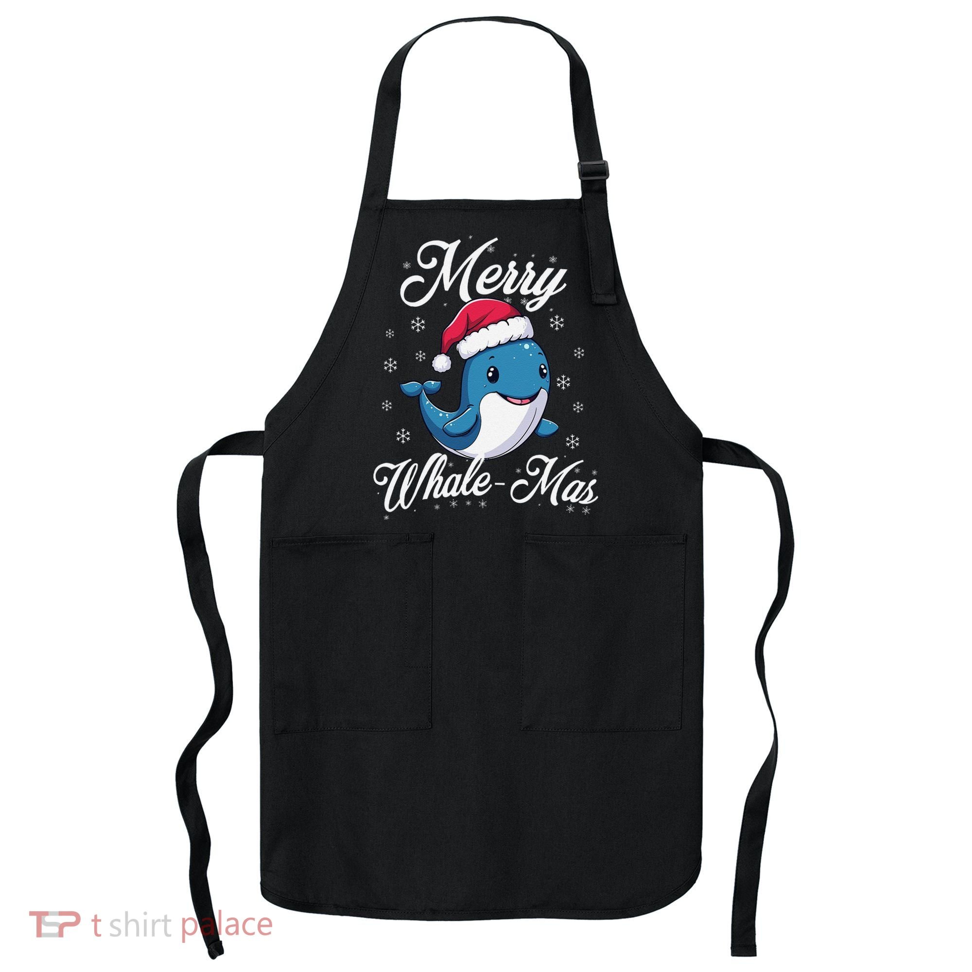 Merry Whalemas Whale With Santa Hat Orcas Christmas Puns Apron