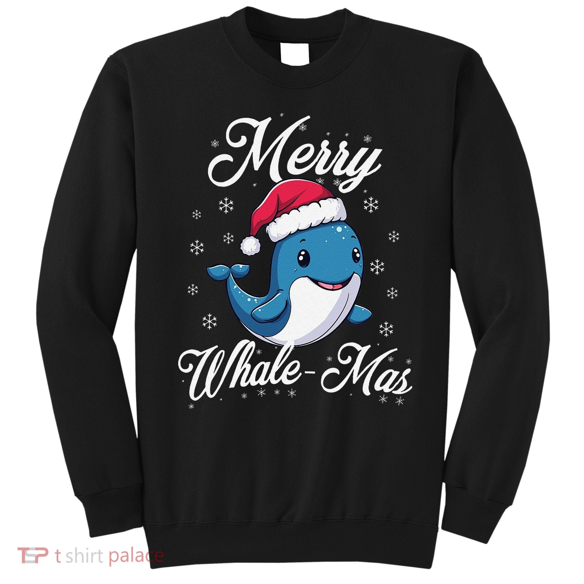 Merry Whalemas Whale With Santa Hat Orcas Christmas Puns Sweatshirt