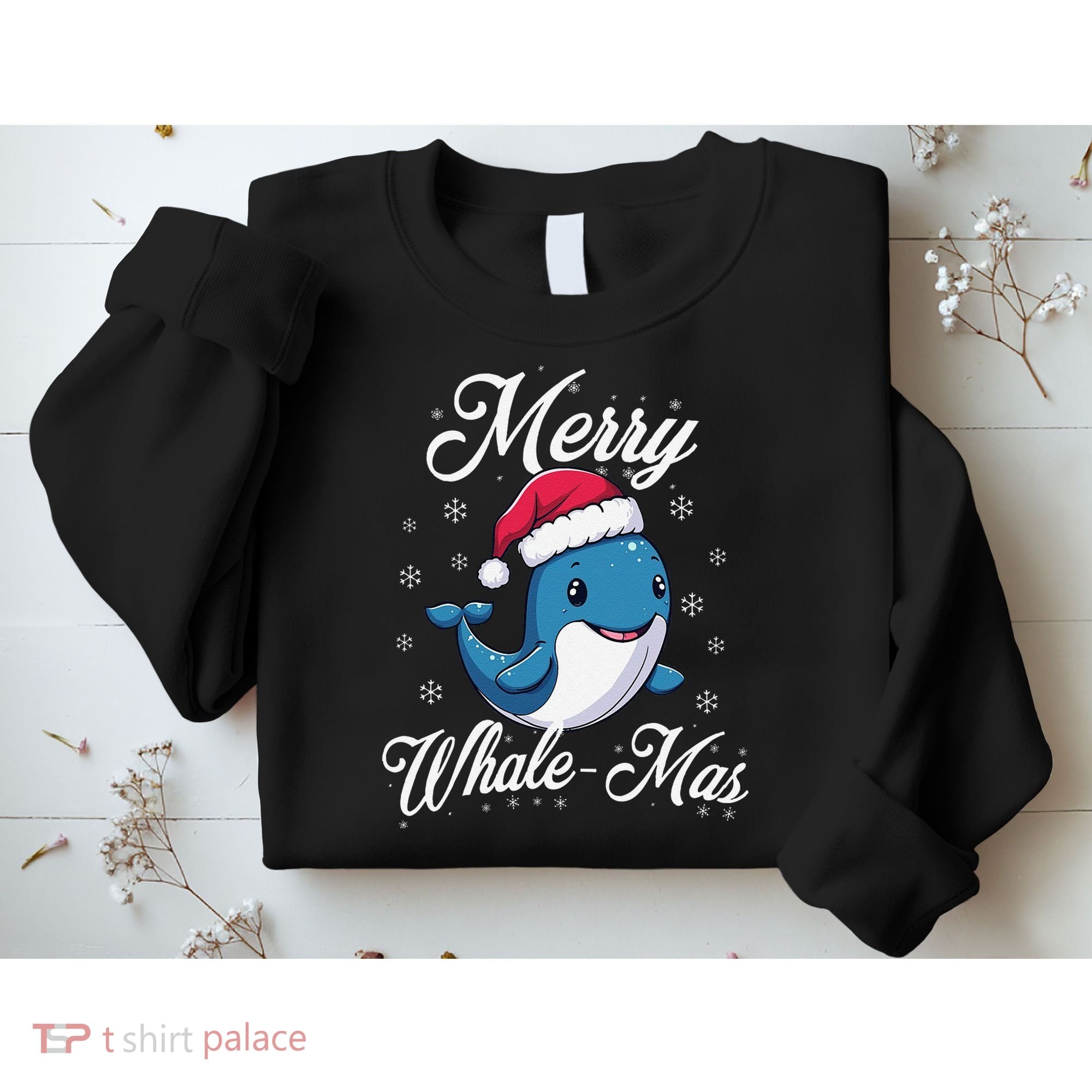 Merry Whalemas Whale With Santa Hat Orcas Christmas Puns Sweatshirt