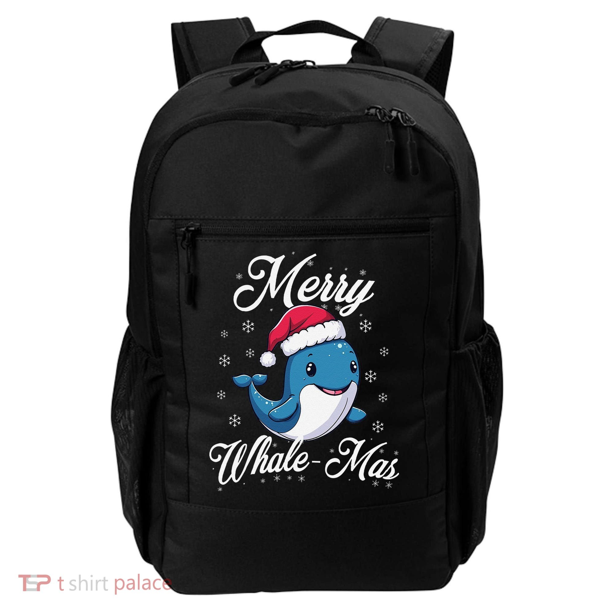 Merry Whalemas Whale With Santa Hat Orcas Christmas Puns Backpack
