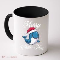 Merry Whalemas Whale With Santa Hat Orcas Christmas Puns Coffee Mug thumb 0