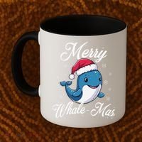 Merry Whalemas Whale With Santa Hat Orcas Christmas Puns Coffee Mug thumb 2