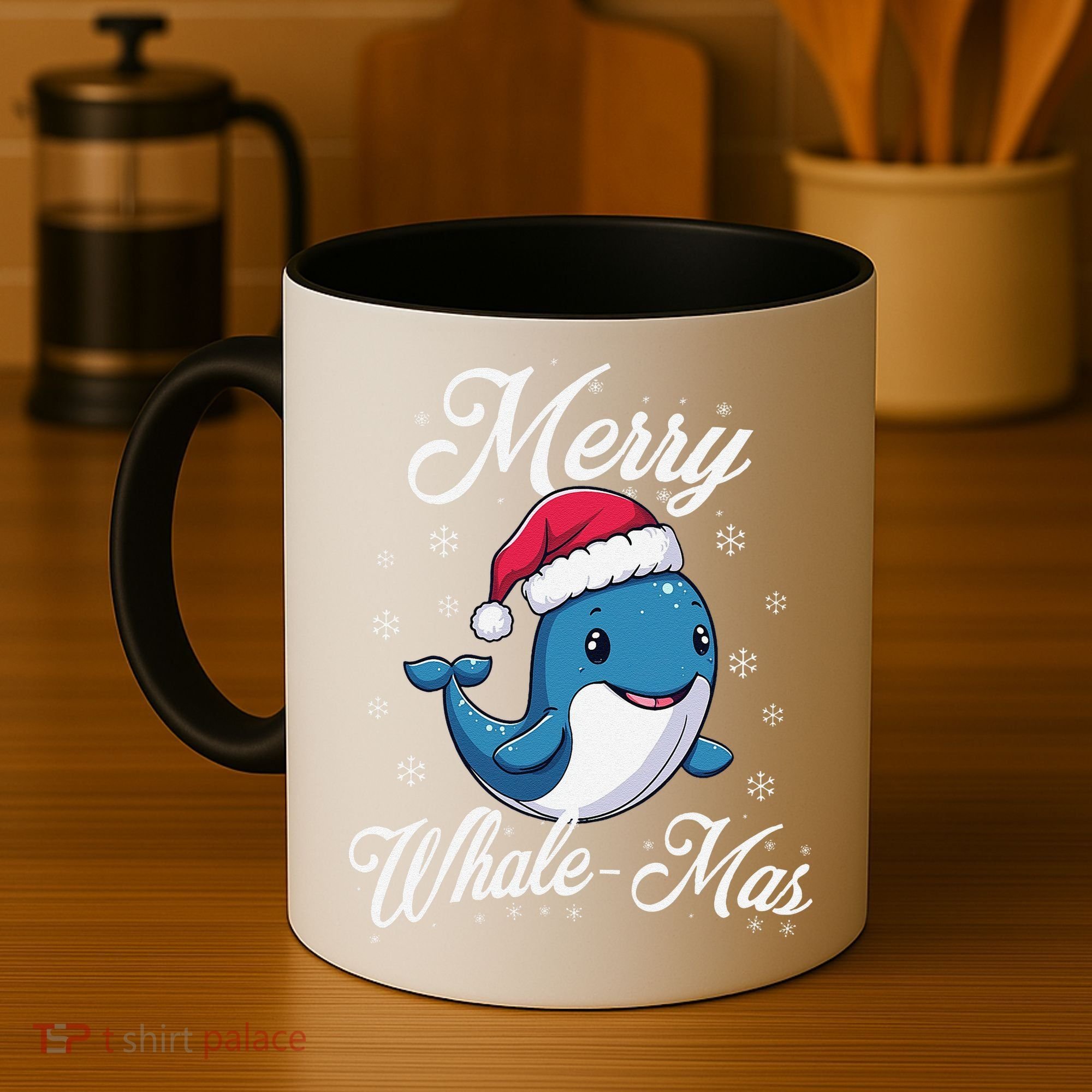 Merry Whalemas Whale With Santa Hat Orcas Christmas Puns Coffee Mug