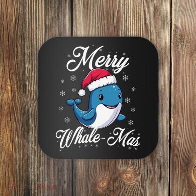 Merry Whalemas Whale With Santa Hat Orcas Christmas Puns Coaster