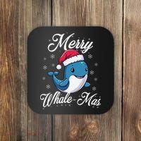Merry Whalemas Whale With Santa Hat Orcas Christmas Puns Coaster thumb 0