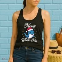 Merry Whalemas Whale With Santa Hat Orcas Christmas Puns Women's Tank Top thumb 2
