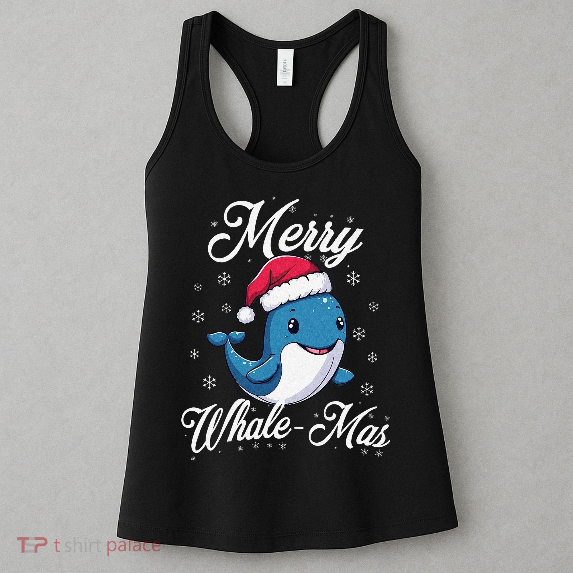 Merry Whalemas Whale With Santa Hat Orcas Christmas Puns Women's Tank Top