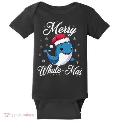 Merry Whalemas Whale With Santa Hat Orcas Christmas Puns Baby Bodysuit