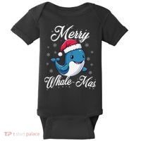 Merry Whalemas Whale With Santa Hat Orcas Christmas Puns Baby Bodysuit thumb 0