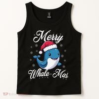 Merry Whalemas Whale With Santa Hat Orcas Christmas Puns Tank Top thumb 2