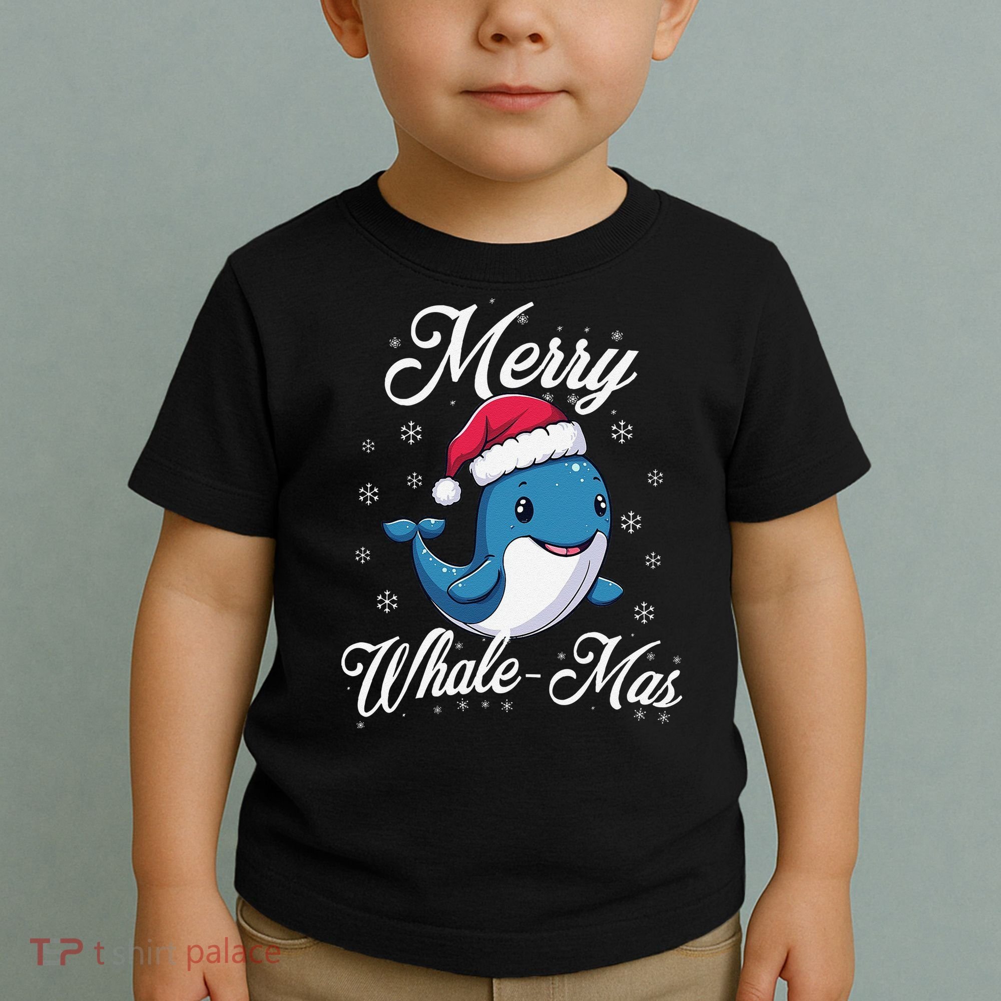 Merry Whalemas Whale With Santa Hat Orcas Christmas Puns Toddler T-Shirt