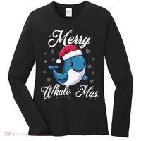 Merry Whalemas Whale With Santa Hat Orcas Christmas Puns Women's Long Sleeve Shirt thumb 0
