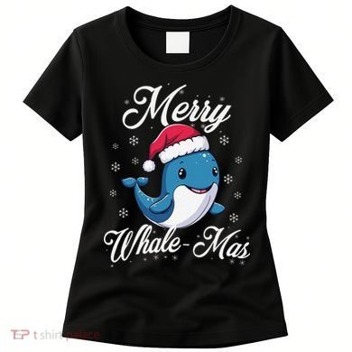 Merry Whalemas Whale With Santa Hat Orcas Christmas Puns Women's T-Shirt