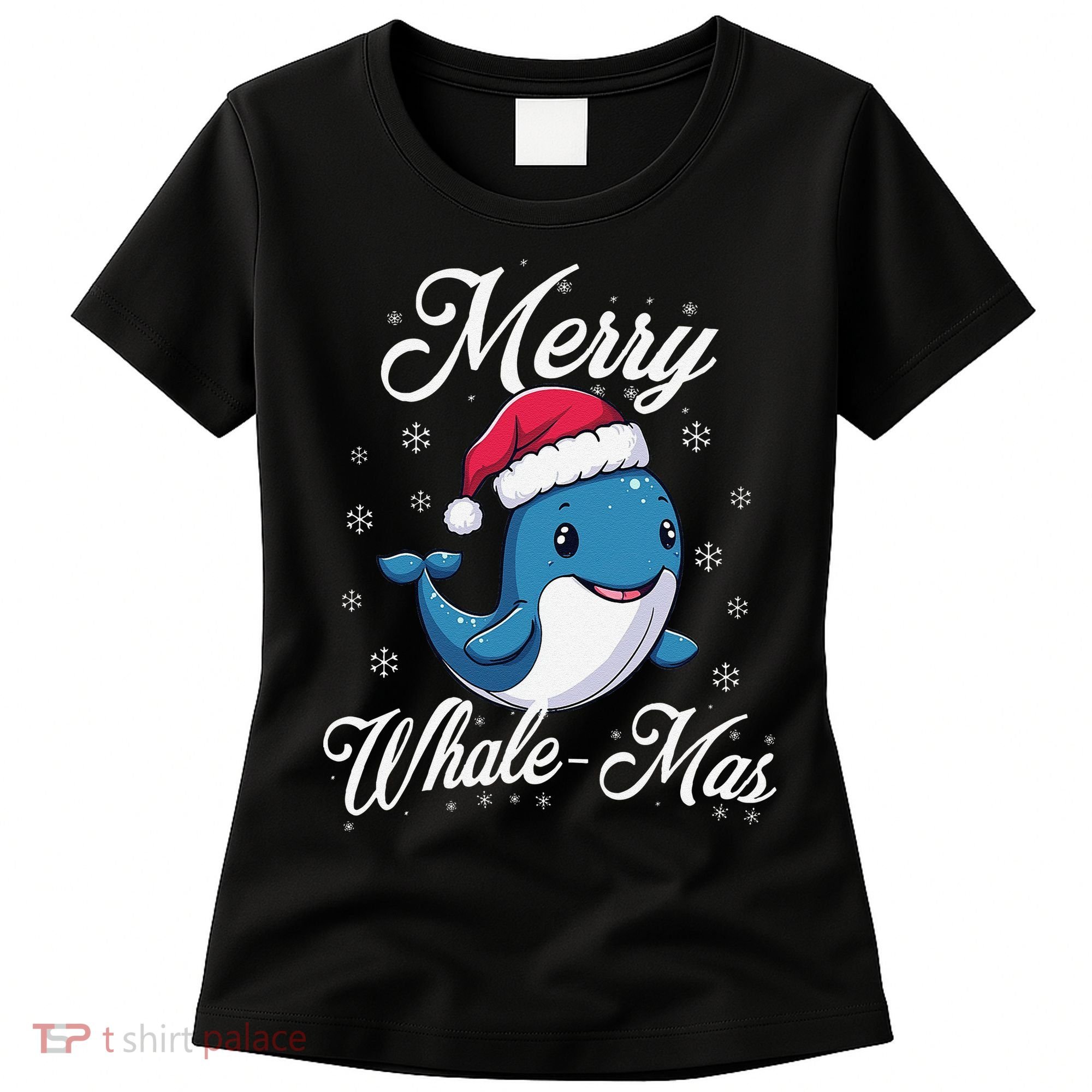 Merry Whalemas Whale With Santa Hat Orcas Christmas Puns Women's T-Shirt