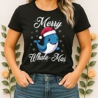 Merry Whalemas Whale With Santa Hat Orcas Christmas Puns Women's T-Shirt thumb 2