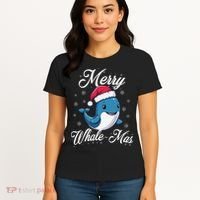 Merry Whalemas Whale With Santa Hat Orcas Christmas Puns Women's T-Shirt thumb 4