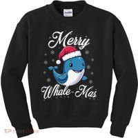 Merry Whalemas Whale With Santa Hat Orcas Christmas Puns Kids Sweatshirt thumb 0