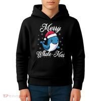 Merry Whalemas Whale With Santa Hat Orcas Christmas Puns Kids Hoodie thumb 4