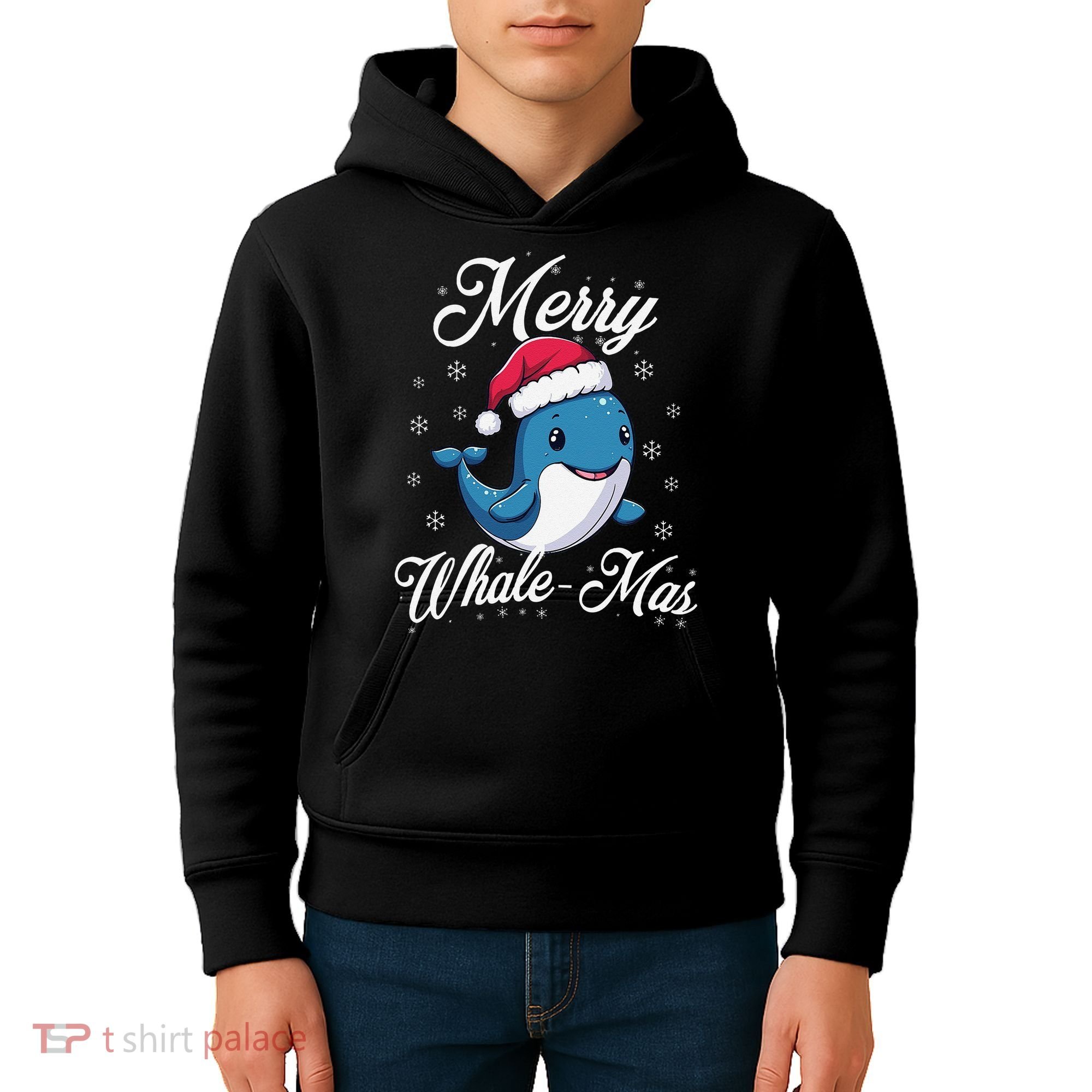 Merry Whalemas Whale With Santa Hat Orcas Christmas Puns Kids Hoodie