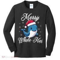 Merry Whalemas Whale With Santa Hat Orcas Christmas Puns Kids Long Sleeve Shirt thumb 0