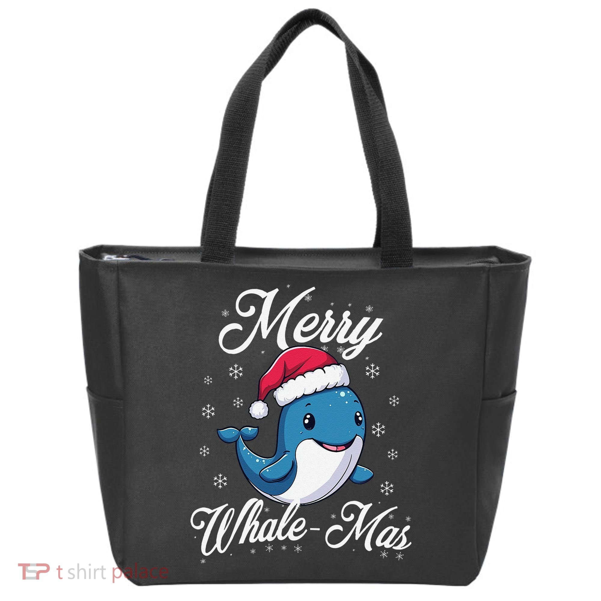 Merry Whalemas Whale With Santa Hat Orcas Christmas Puns Tote Bag