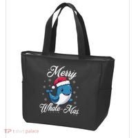Merry Whalemas Whale With Santa Hat Orcas Christmas Puns Tote Bag thumb 3