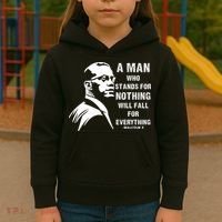 Malcolm X A Man Who Stands For Nothing Will Fall For Black History Month Kids Hoodie thumb 3