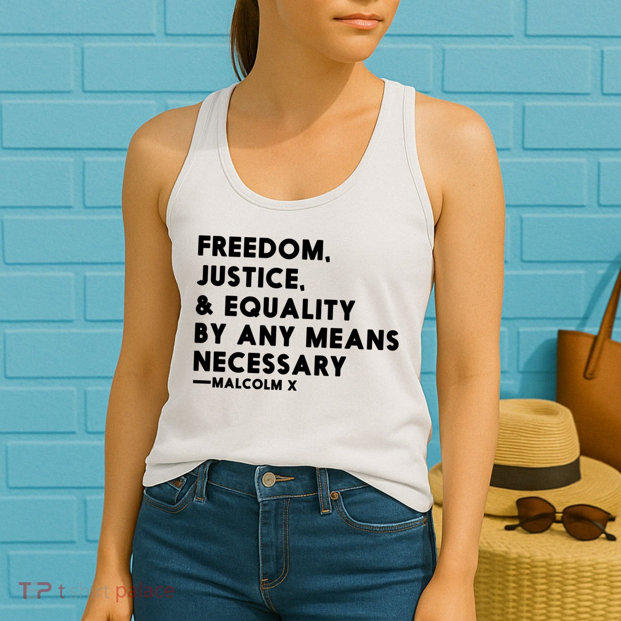 Malcolm X Quote Freedom Justice Equality By Any Means Necessary Women's Tank Top