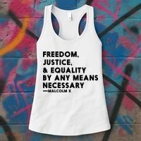Malcolm X Quote Freedom Justice Equality By Any Means Necessary Women's Tank Top thumb 3