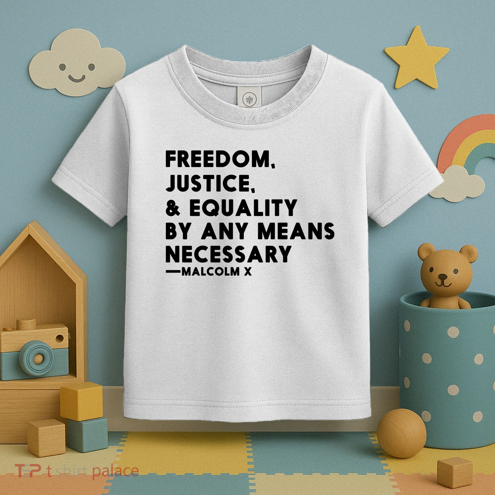 Malcolm X Quote Freedom Justice Equality By Any Means Necessary Toddler T-Shirt
