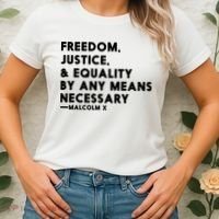 Malcolm X Quote Freedom Justice Equality By Any Means Necessary Women's T-Shirt thumb 2