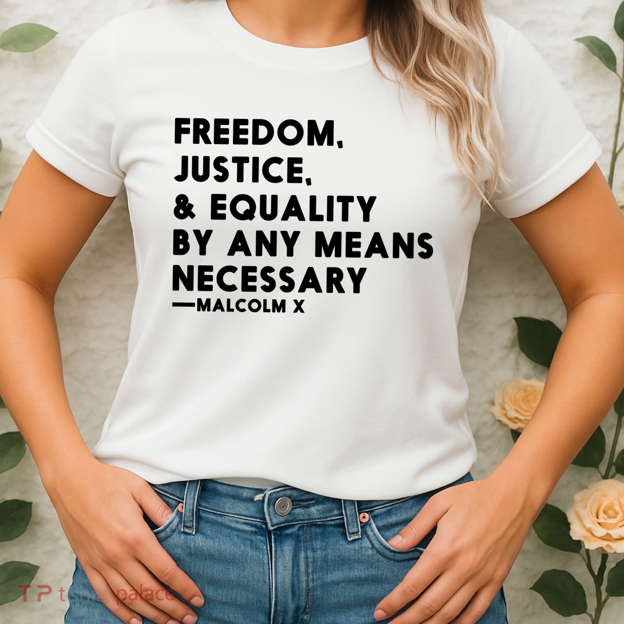 Malcolm X Quote Freedom Justice Equality By Any Means Necessary Women's T-Shirt