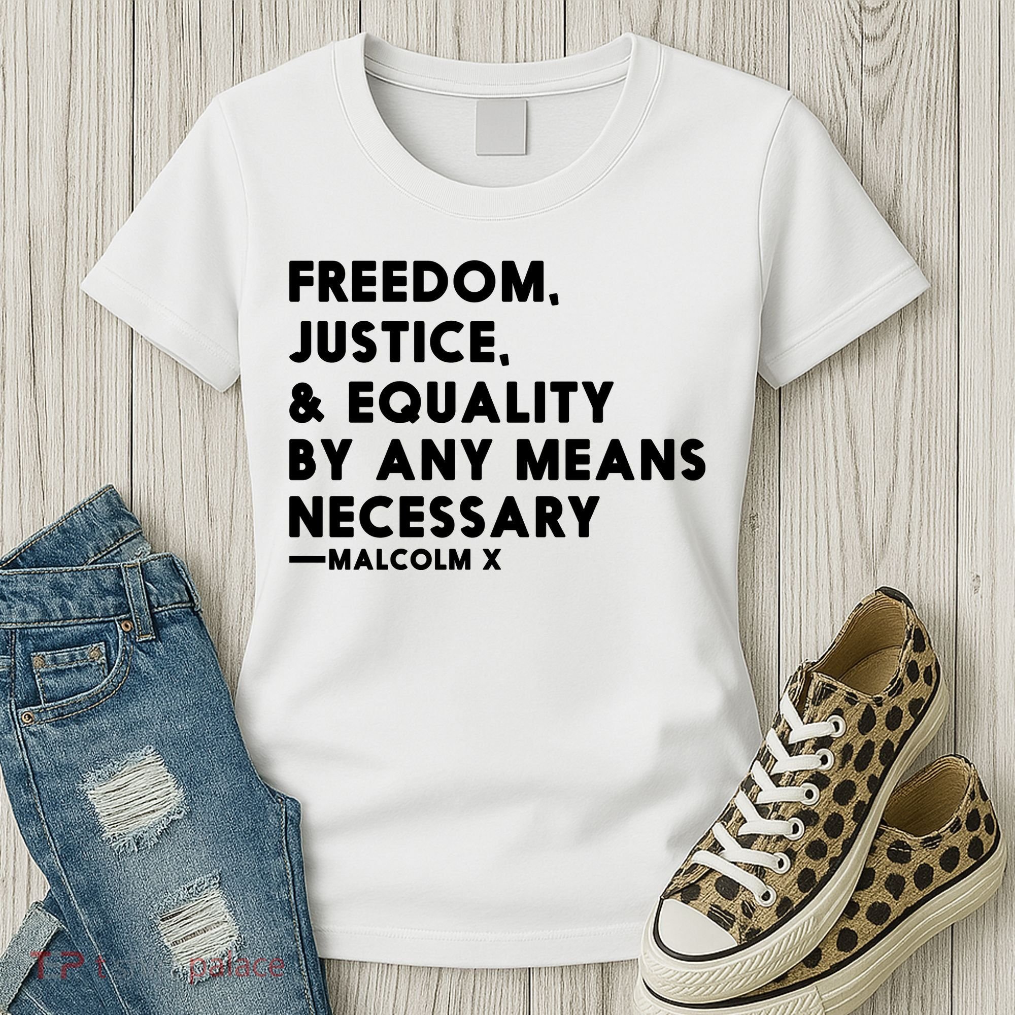 Malcolm X Quote Freedom Justice Equality By Any Means Necessary Women's T-Shirt