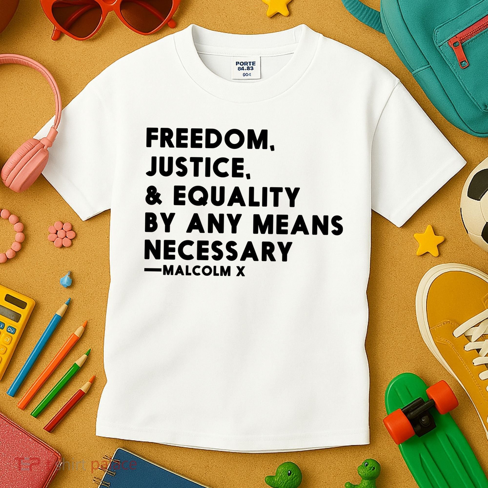Malcolm X Quote Freedom Justice Equality By Any Means Necessary Kids T-Shirt