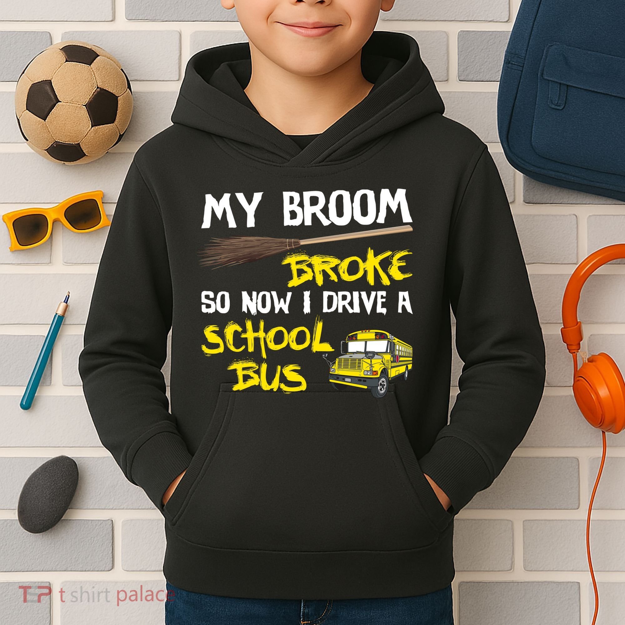 My Broom Broke Drive School Bus Kids Hoodie