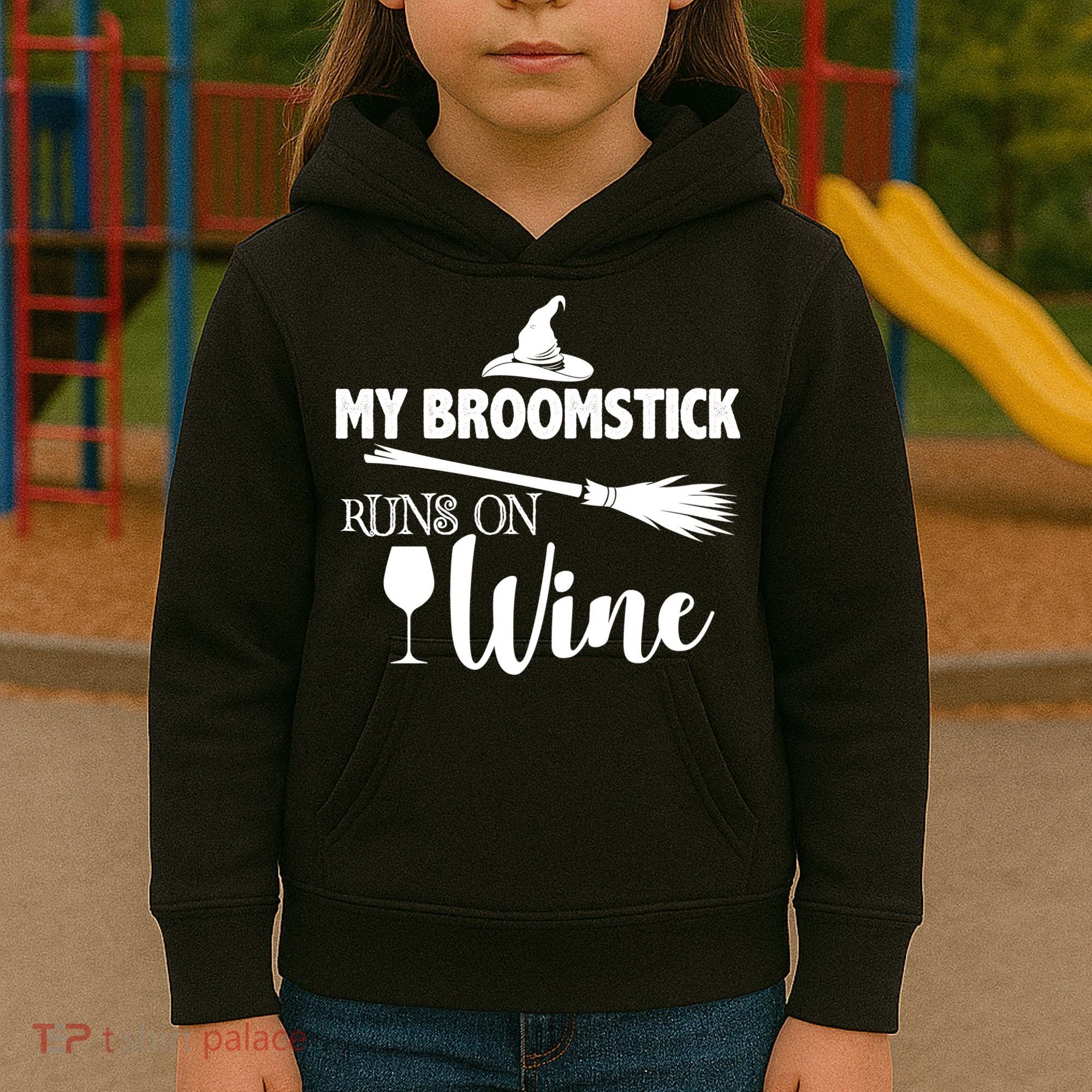 My Broomstick Runs On Wine Kids Hoodie
