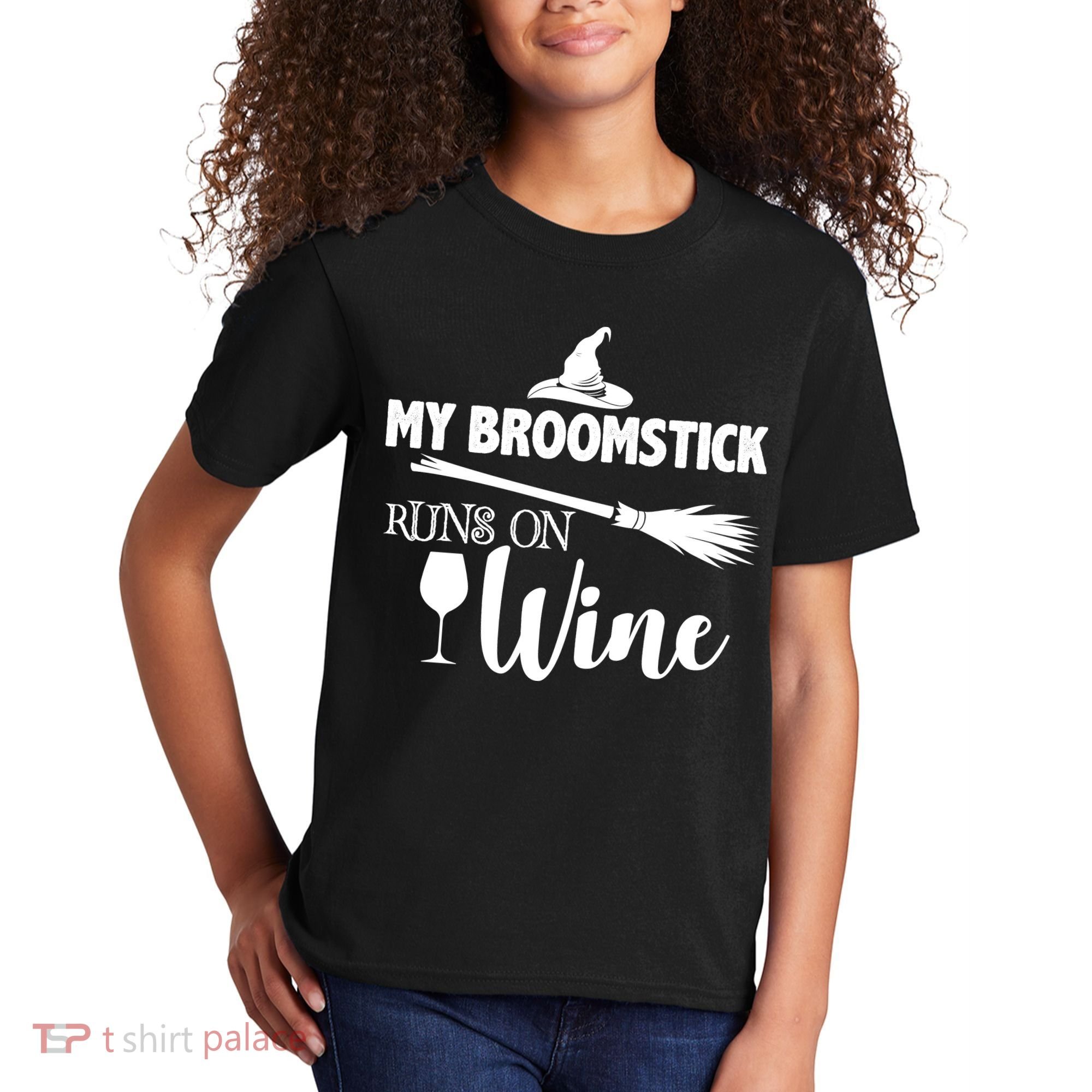 My Broomstick Runs On Wine Kids T-Shirt