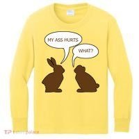My Butt Hurts Funny Easter Chocolate Bunny Kids Long Sleeve Shirt thumb 0