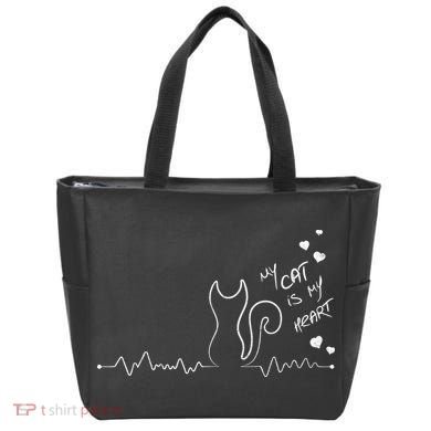 My Cat Is My heart Pulse Tote Bag
