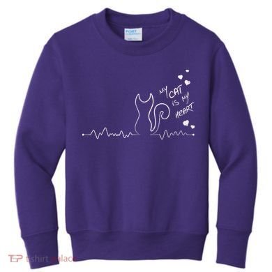 My Cat Is My heart Pulse Kids Sweatshirt