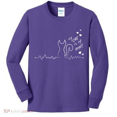 My Cat Is My heart Pulse Kids Long Sleeve Shirt