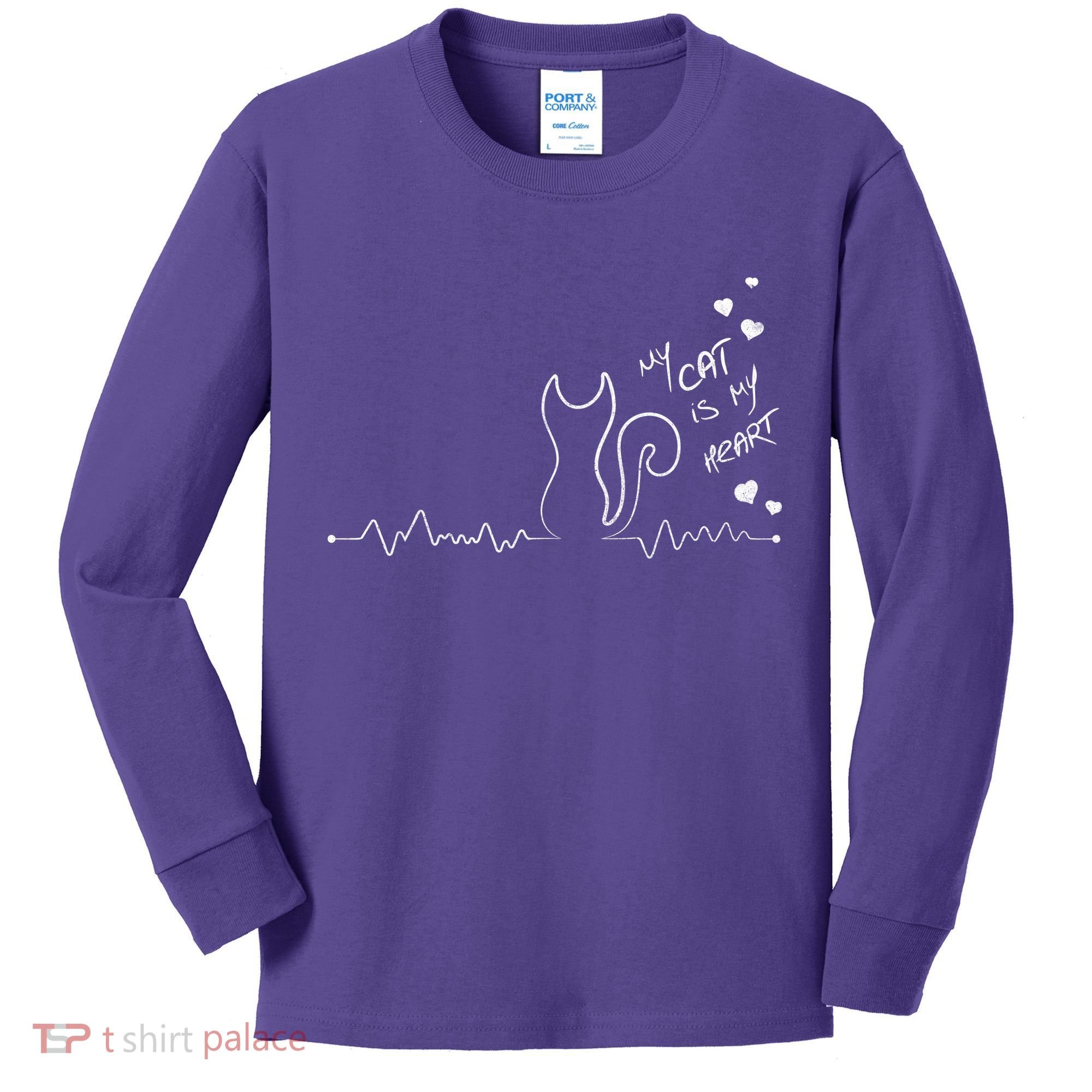 My Cat Is My heart Pulse Kids Long Sleeve Shirt